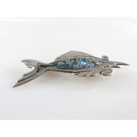 Vintage Sword Fish Pin Sterling Silver  Taxco PC Blue Abalone Inlay - Picture 2 of 7